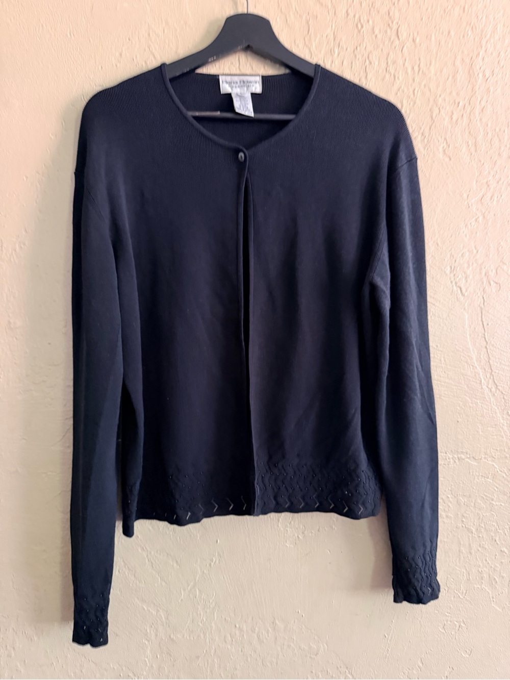 Rena Rowan Black Long-Sleeve Button-Top Beaded Cardigan